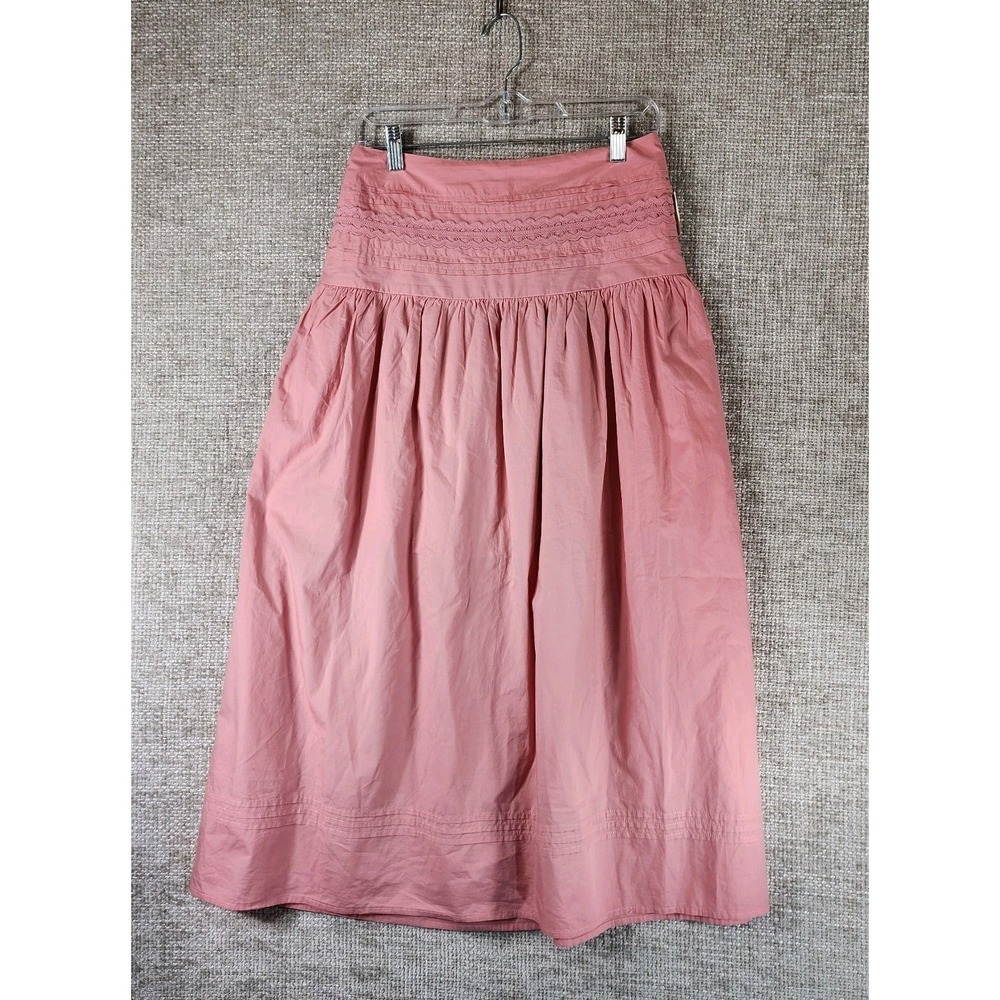 A New Day Pink Cotton Midi Skirt Womens M Boho Bric-Brac Pintuck Casual NEW - Picture 2 of 13